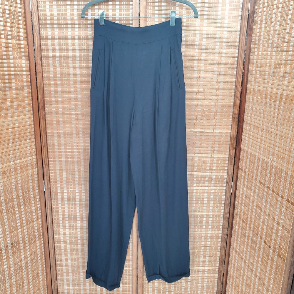 ◇ MaxMara Wool High Waist Pleated Womens Cuffed Trousers Blue UK Size 10